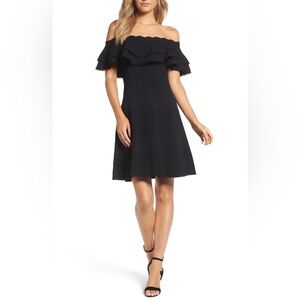 Eliza J. Sz XL Black Off the Shoulder Fit & Flare Dress